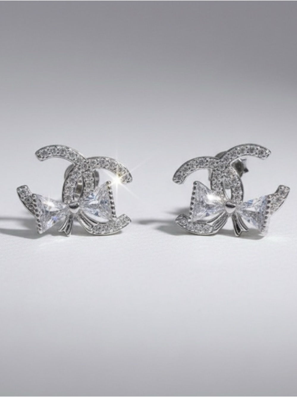 Silver Tine Double CC earrings with rhinestones #luxury #glamour